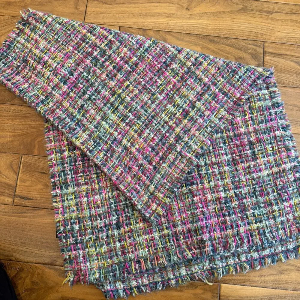 Anthropologie Nolan Tweed Colorful Scarf Wrap Shawl Fringe‎ Bohemian Cabin Cozy